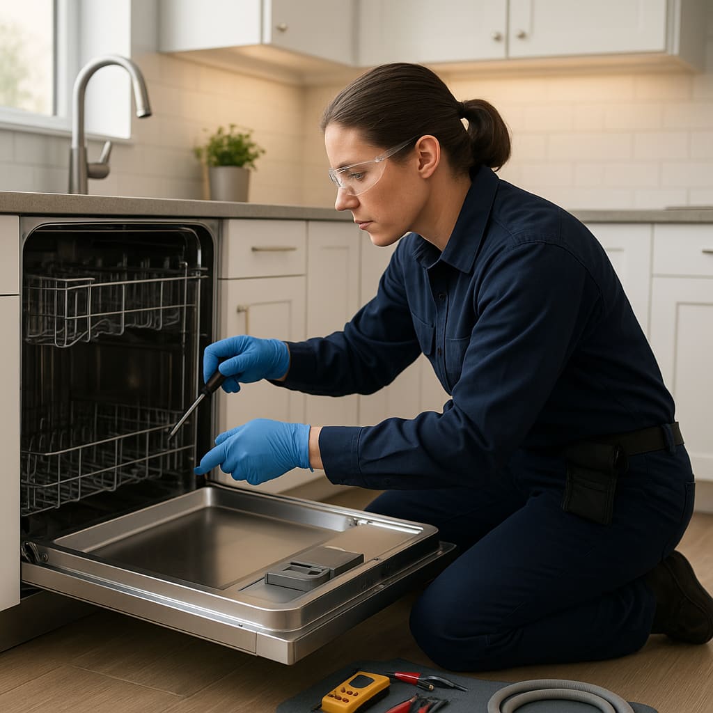 Techniker repariert Geschirrspüler